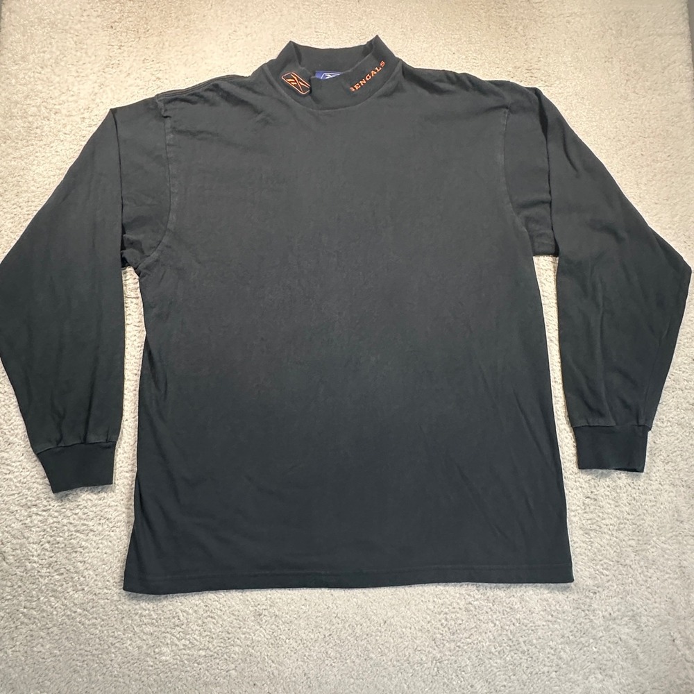 Vintage Y2K Reebok Mock Neck Shirt Mens L Black Cincinnati Bengals NFL Football